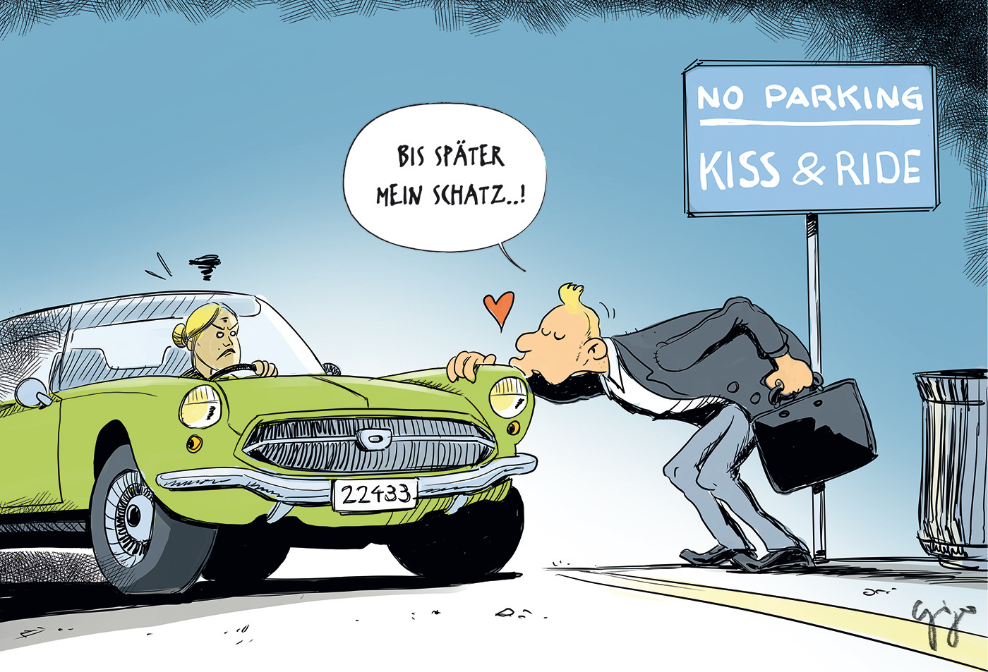 Cartoon Der Woche Kiss And Ride Giger Graphics Grafik Werbung Cartoons Werbekampagnen 